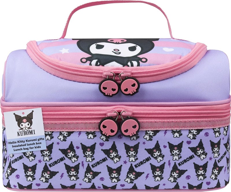 Get Trend Hello Kitty Kuromi Insulated Lunch Bag Two Compartments Anime Kawaii Lunch Box Cooler Bag for Picnic Gifts for Kids (Multi Kuromi) - Image 1